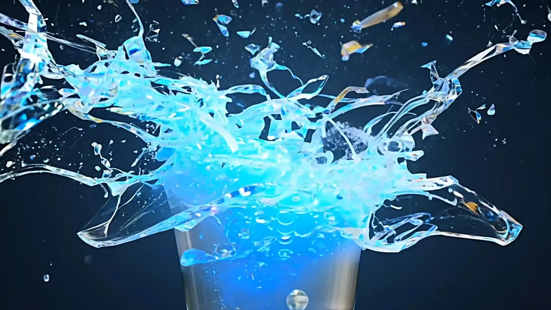 Crystalline Blue Water Splash Overlay for Beverage Advertisements